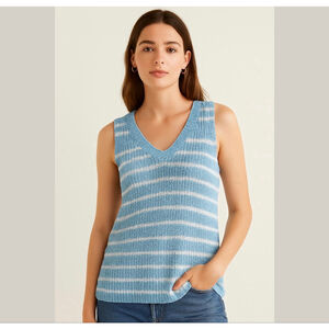 Loft Blue and White Strip Woven Knit Tank Sz Large